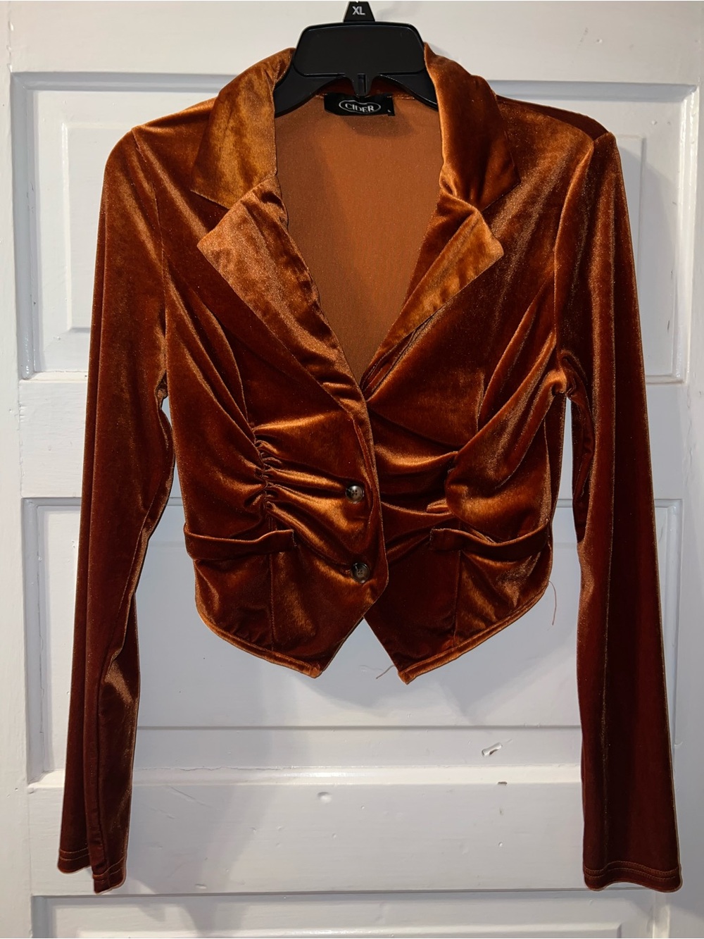 Cider Velvet Ruched Blazer Jacket - Rust